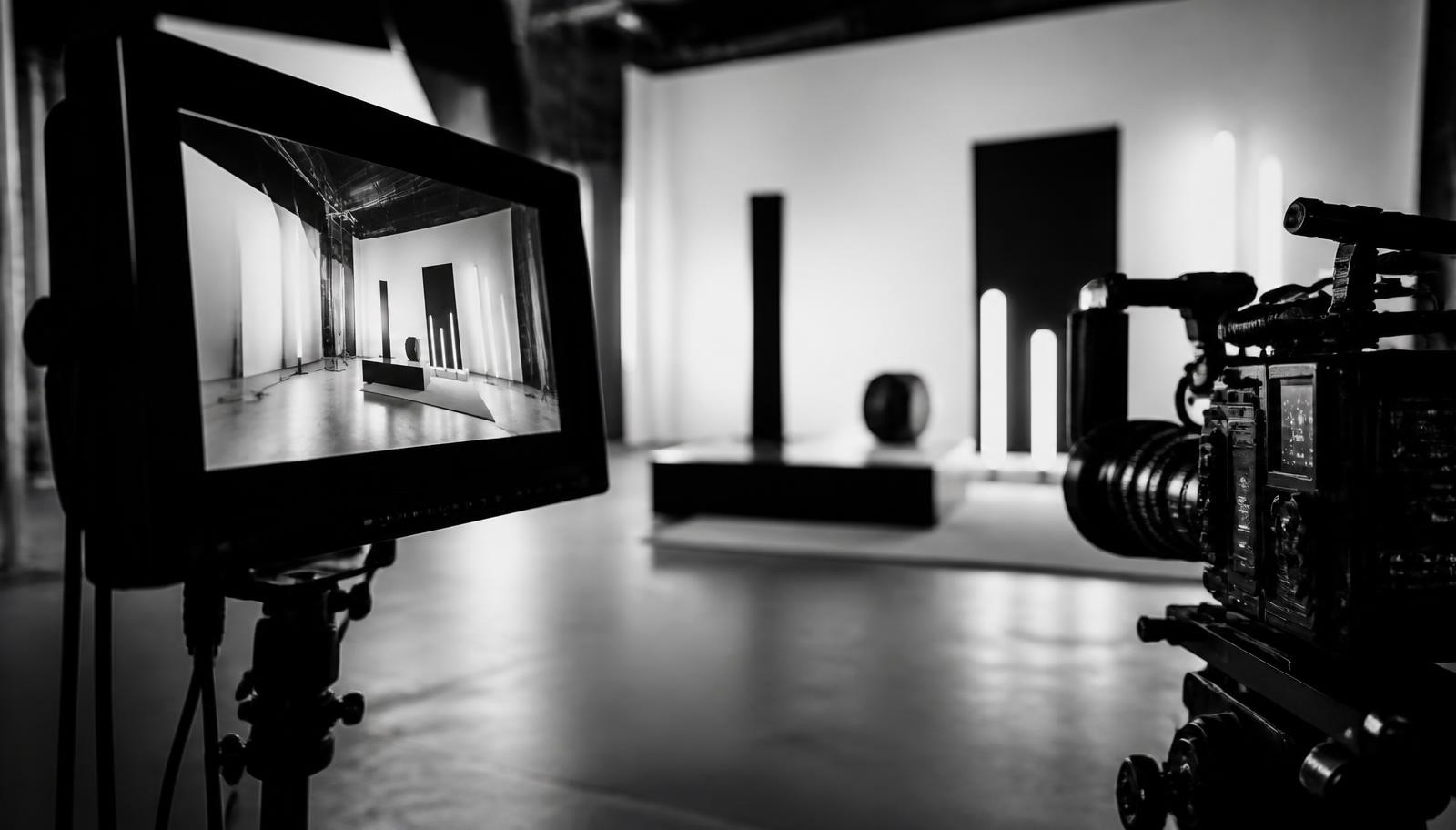 Creative production camera and monitor in a studio